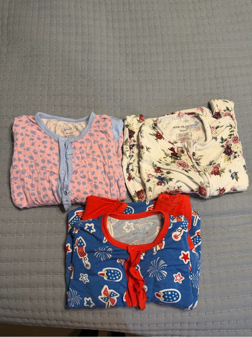 Bamboo Pajama Set 18M 22T - Blue Patriotic, Pink lepoard , Floral
